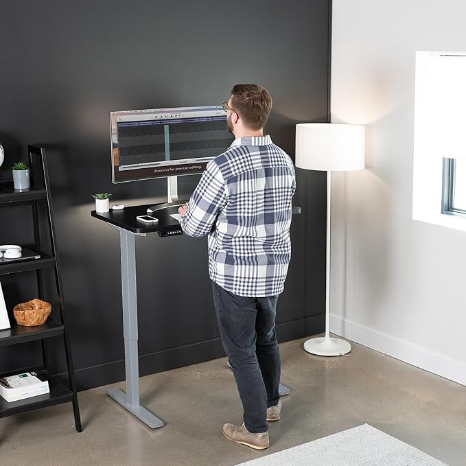 VIVO Electric 43 x 24 in Standing Desk, Memory Height Adjustment, 1B Series, One-Piece Black Top, Gray Frame, DESK-KIT-1G4B
