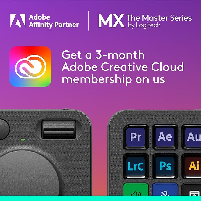 Logitech MX Creative Console, 9 Customizable LCD Keys, Stream Deck Accessories, Control Dial for Graphic Design, Adobe, Zoom, Spotify - Graphite, 3-Month Adobe Creative Cloud Membership