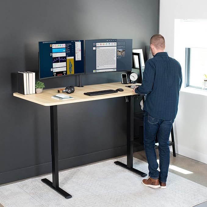 VIVO Electric 71 x 30 in Standing Desk, Memory Height Adjustment, 1B Series, Light Wood Top Black Frame, DESK-KIT-1B7C