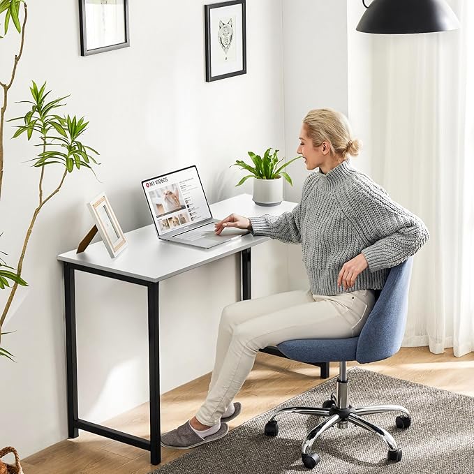 Sweetcrispy Computer Desk, Small Office 32 Inch Writing Work Study Kids Student Teacher Home Bedroom Table with Metal Frame Wood Tabletop - White