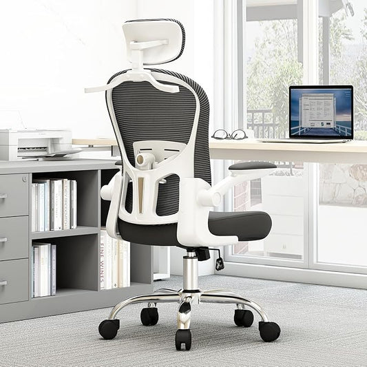 TLLMOON-6066 Panda All-Around Micro-Adjustable Comfort Chair. Full Experience Ergonomic Learning Chair. Headrest, Backrest, Lumbar Support, Armrests, and Gas Bar. (White-Black)