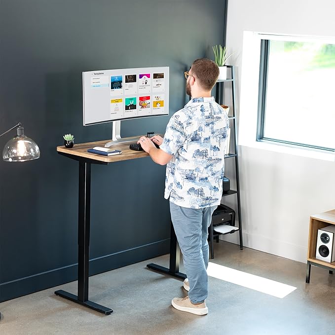 VIVO Electric 43 x 24 in Standing Desk, Memory Height Adjustment, 1B Series, One-Piece Reclaimed Wood Top, Black Frame, DESK-KIT-1B4P