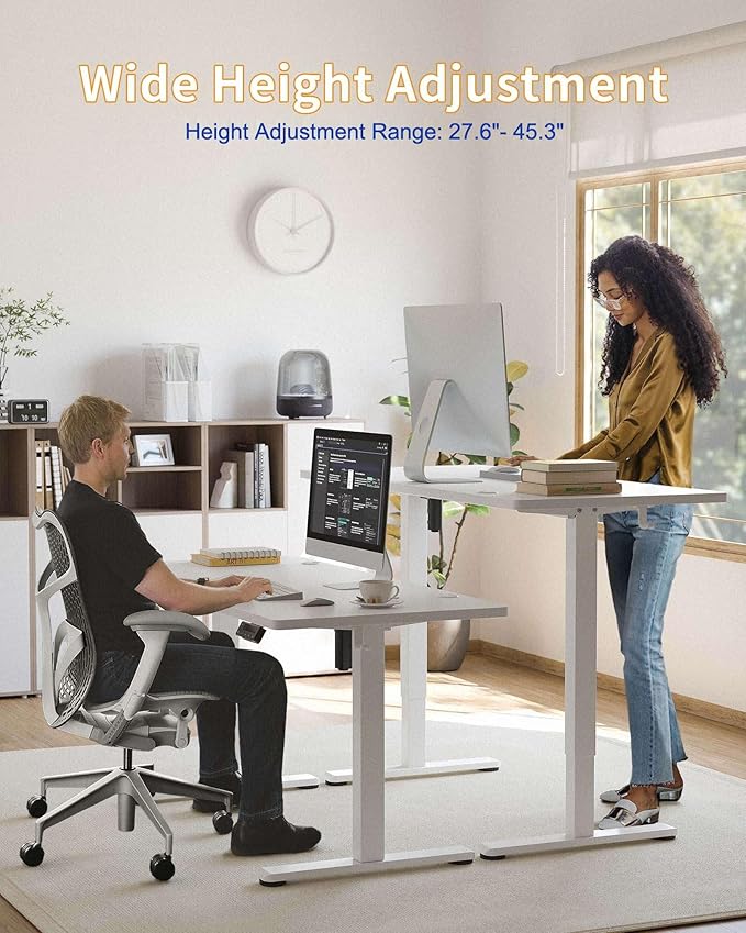 YIHAYO Electric Standing Desk, 63 x 24 Inches Stand Up Desk with Splice Board, Computer Desk for Home Office, White Frame/White Top