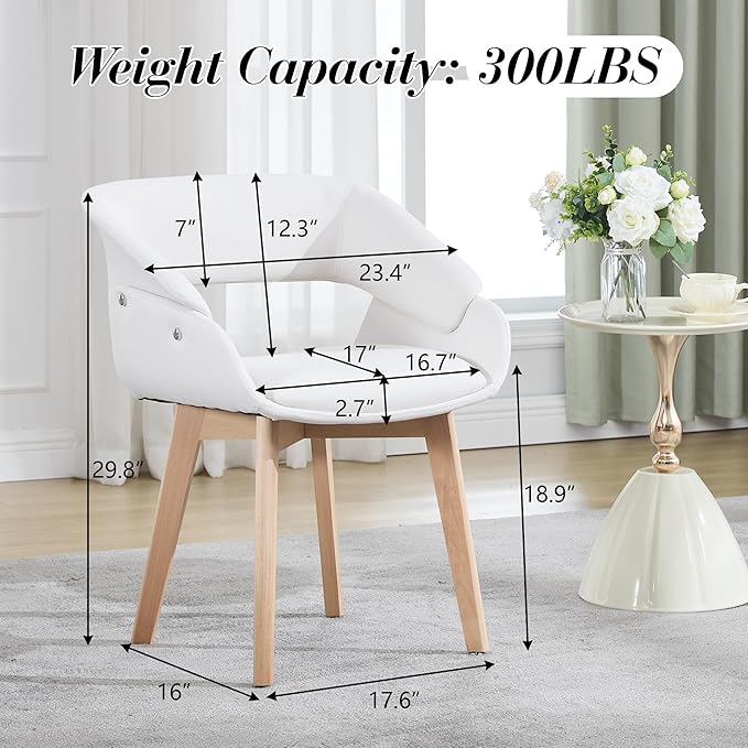 Home Office Desk Chair No Wheels Set of 6, Upholstered Linen Fabric Modern Accent Side Armchair with Wood Legs Hollow-Out Back, for Vanity Living Dining Room Bedroom, Beige