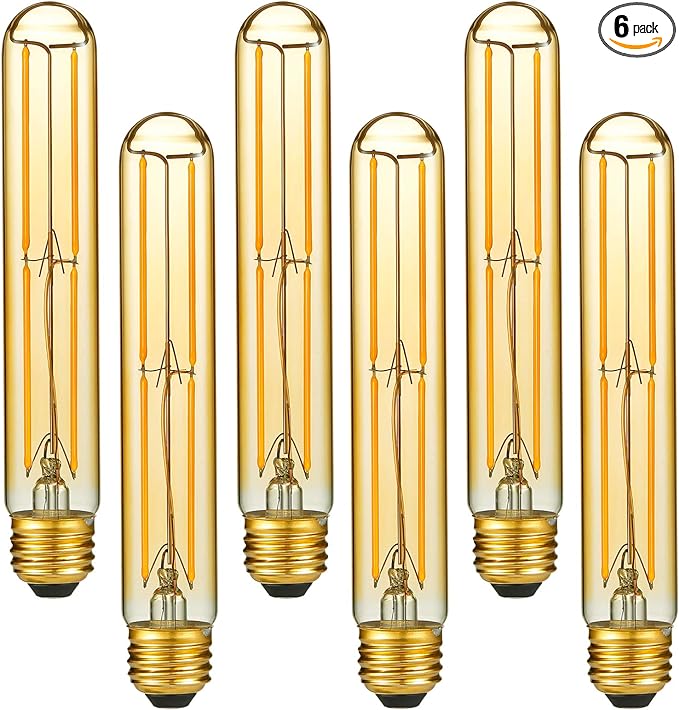 LiteHistory E26 LED Bulb Dimmable 6W led Bulb Equal 60 Watt Light Bulb Warm White 2200K Amber Edison Bulb AC120V 450lm T10 led Bulb for Rustic Pendant,Industrial Wall sconces E26 Light Bulbs 6Pack