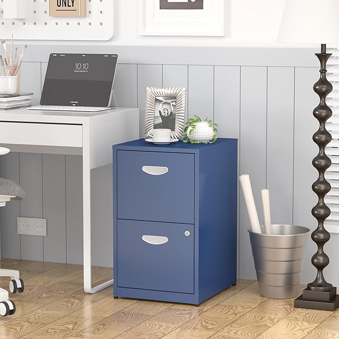 2 Drawer File Cabinet with Lock,Blue Metal Office Drawers Filing Cabinets for Home Office, Two Drawer Under Desk File Cabinet for Hanging Letter,Easy Assemble