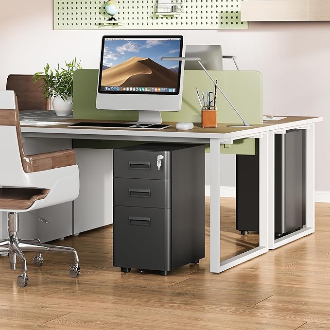 DEVAISE 3-Drawer File Cabinet, Black Locking Filing Cabinet on Wheels, Fully Assembled Mobile File Cabinet for Office Home, 17.7" D x 11.8" W x 22.8" H