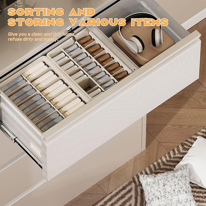 Superday Lateral File Cabinet 4 Drawer Metal File Cabinet with Lock, White Filing Cabinets for Home Office, Locking Filing Cabinets Hanging Files Letter/Legal/F4/A4