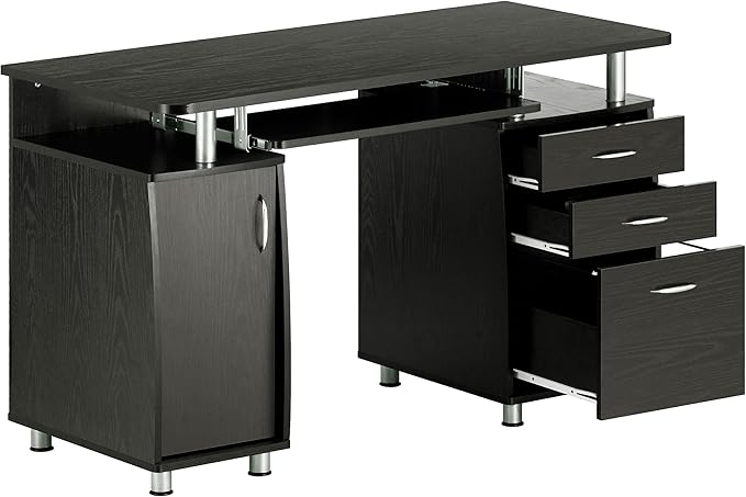 Techni Mobili 47.25" Ergonomic Computer Drawers & File Cabinet for Home Office Storage, Espresso Writing Desk
