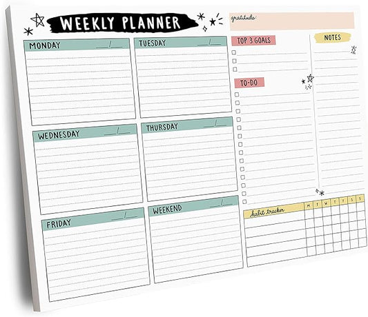 Weekly Planner Pad, 52 Letter Size Tear Off Sheets, 8.5” x 11” Undated Calendar Weekly Desk Planner Notepad, Daily Schedule Priorities To Do List for Week (Style 4)