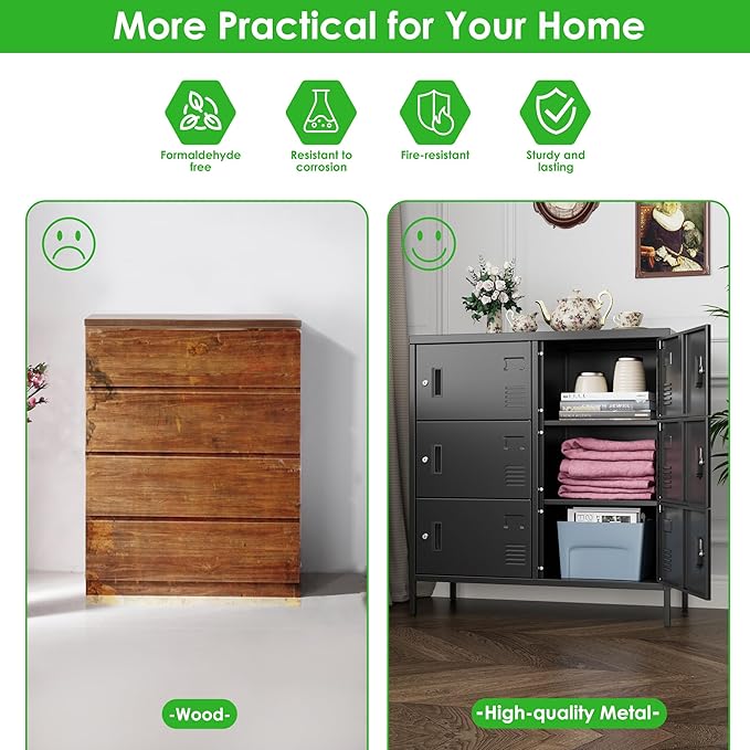 S‌UPEER 6 Doors Metal Storage Locker with Card Slot,Metal Locker for Employees with Keys and Ventilation Holes,Suitable for Office, Home, Bank, School,Gym,Requires Installation,Black