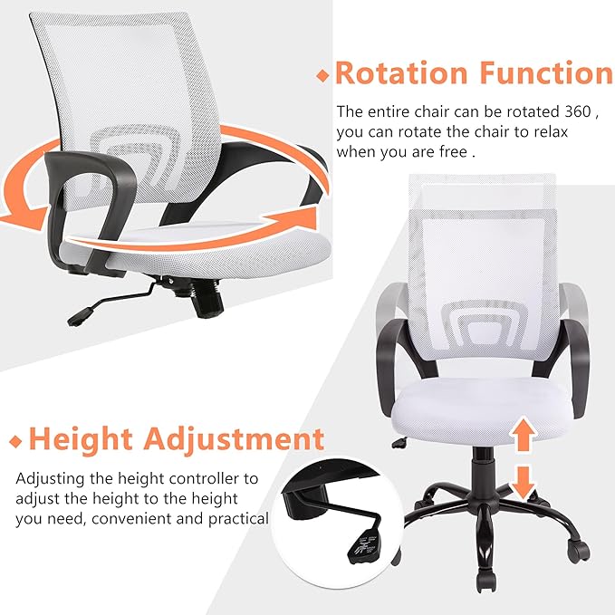 BestOffice Office Chair Ergonomic Desk Chair Mesh Computer Chair Lumbar Support Modern Executive Adjustable Stool Rolling Swivel Chair for Back Pain,White