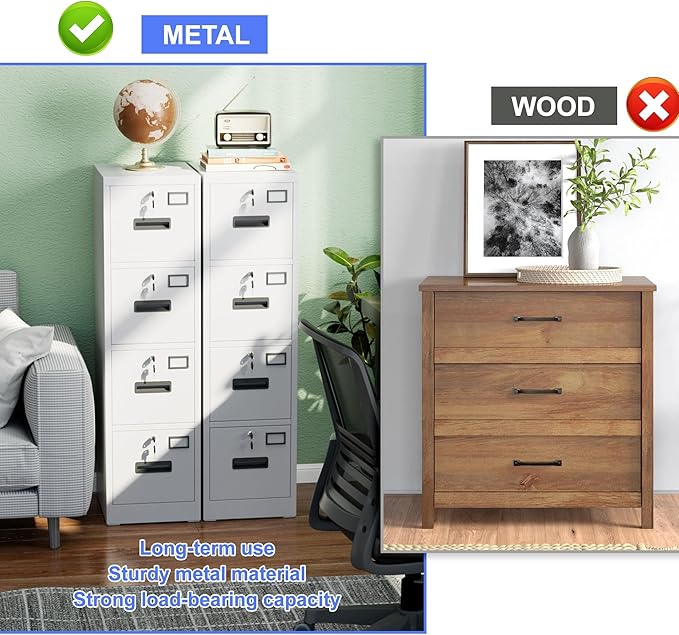 SUXXAN 4 Drawer File Cabinet, Metal Vertical File Storage Cabinet with Lock, Office Home Steel Vertical File Cabinet for A4 Letter/Legal Size, 14.96" W x 17.72" D x 55.2" H, Assembly Required