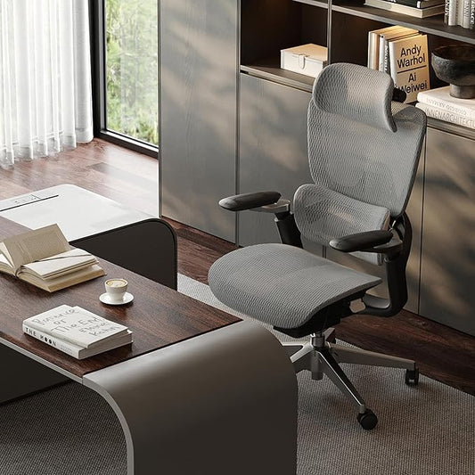 Ergonomic Office Chair, Mesh Home Office Desk Chair with Adjustable Lumbar Support, Computer Chair with Headrest, 5D Armrest,90-130°Tilt, 300lbs BIFMA Certified, Model Zen (Grey)