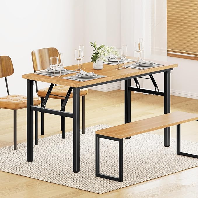 sogesfurniture Computer Desk Office Desk 39.4 inches Folding Table Laptop Desk Computer Table Workstation with BIFMA Certification No Assembly Required,Teak with Black Leg BHUS-AC5BB-100