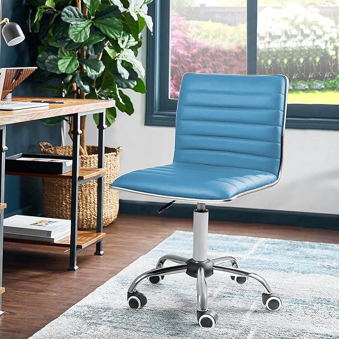 JUMMICO Office Chair Mid Back Task Chair Adjustable Home Computer Executive Desk Chair with 360° Swivel (Light Blue)
