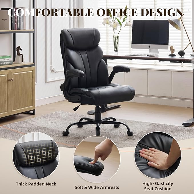 Leather Home Office Chair,500lbs Big and Tall Ergonomic Desk Chair,360°Swivel Free,100°-118°Recline,43"- 47" Height Adjustable,Silent 360° Casters for Home Office Computer Desk