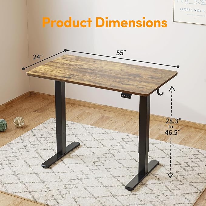 Cubiker CUIBIKER 55'' Standing Desk, Electric Stand up Height Adjustable Home Office Table, Sit Stand Desk with Splice Board, Rustic Brown