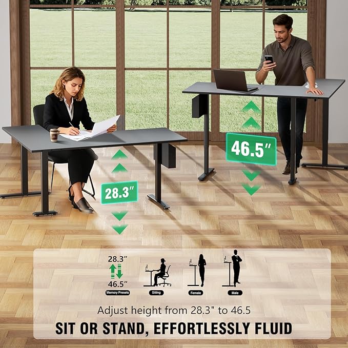 L Shaped Electric Standing Desk,63 Inch Adjustable Height Sit to Stand Corner Desk with Memory Presets,Reversible Computer Table for Home Office,Work and Study,Black