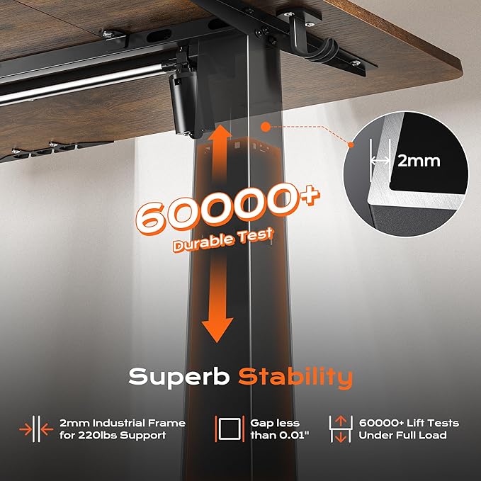 Huuger 55 x 28 Large Electric Standing Desk with 4 AC Outlets, Type-C Port, Height Adjustable Computer Desk, 27.6" Deep Desktop, Stand up Gaming Office Desk, 3 Preset Heights, Rustic Brown