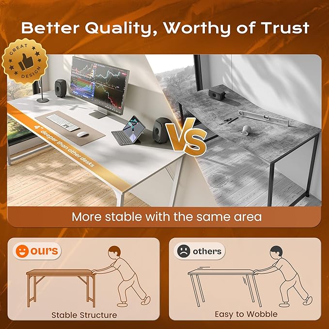 PRAISUN 54 X 24 Inch Computer Desk with Deeper Desktop, Gaming Office Writing Work Desk for Home Office, Study, Bedroom, Work from Home, Metal Frame, White