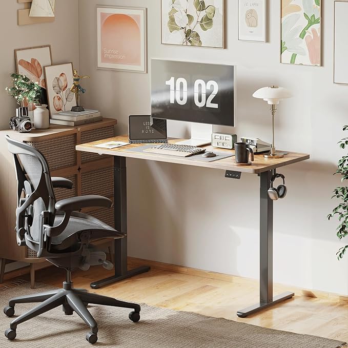 Cubiker CUIBIKER 55'' Standing Desk, Electric Stand up Height Adjustable Home Office Table, Sit Stand Desk with Splice Board, Rustic Brown