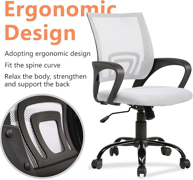 BestOffice Office Chair Ergonomic Desk Chair Mesh Computer Chair Lumbar Support Modern Executive Adjustable Stool Rolling Swivel Chair for Back Pain,White