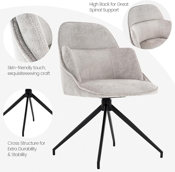 Mid-Century Modern Swivel Accent Chair, Upholstered Armless Desk Chair, No-Wheel Vanity Chair with Metal Legs Home Office & Bedroom (Light Grey)