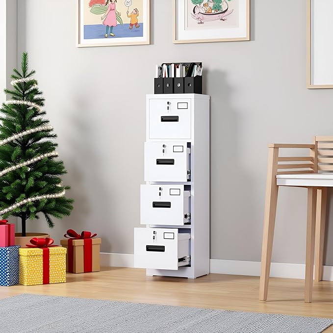 SUXXAN 4 Drawer File Cabinet, Metal Vertical File Storage Cabinet with Lock, Office Home Steel Vertical File Cabinet for A4 Letter/Legal Size, 14.96" W x 17.72" D x 55.2" H, Assembly Required