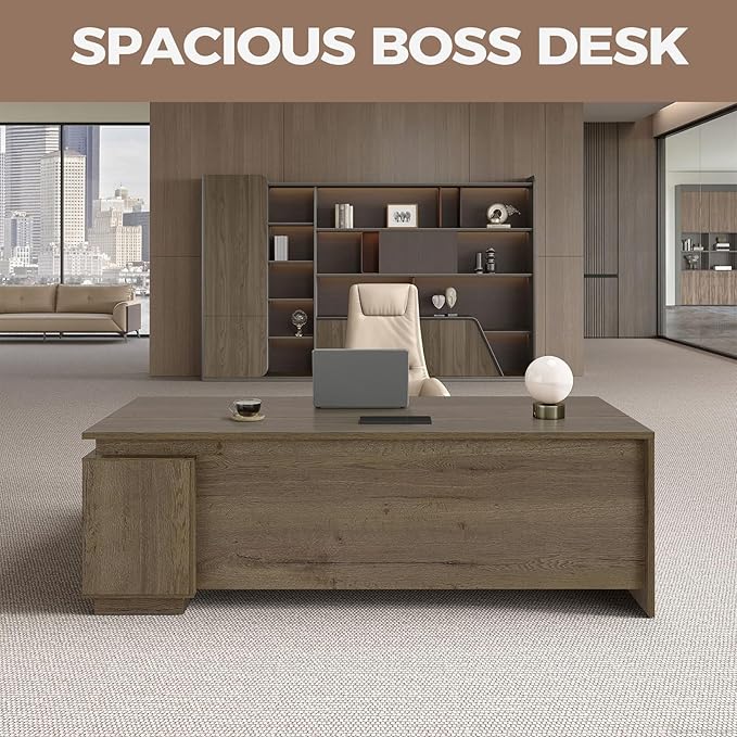 L Shape Executive Office Desk with Reversible Cabinets, Lockable Drawers, Cable Box & Privacy Panel – Modern Wood Grain Desk for Home Office or Business Use(Walnut,63" L*32" W*30" H)