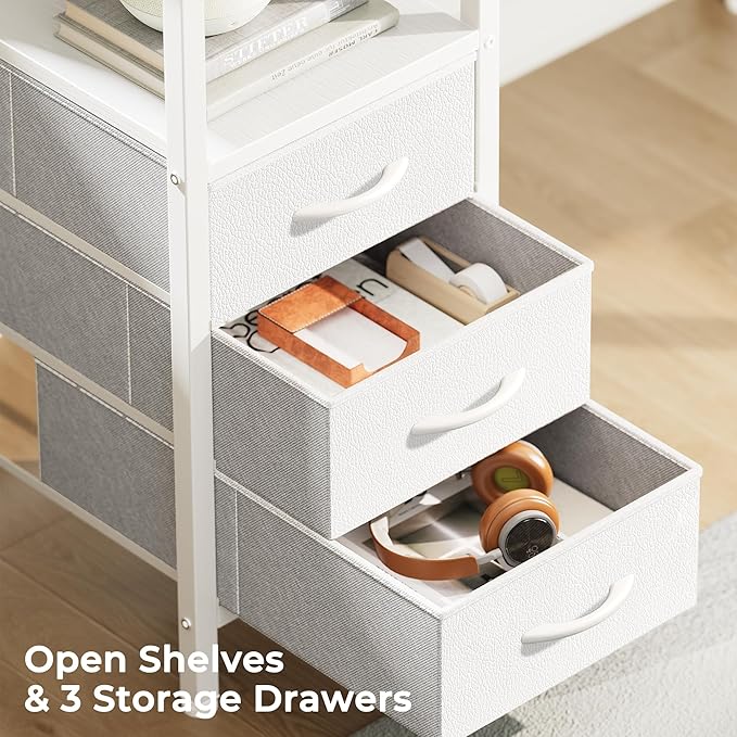 Huuger L Shaped Office Desk with Power Outlets, 47 Inch Computer Desk with 3 Drawers, Shelves, for Gaming, Corner Work, Home Office, Study, White