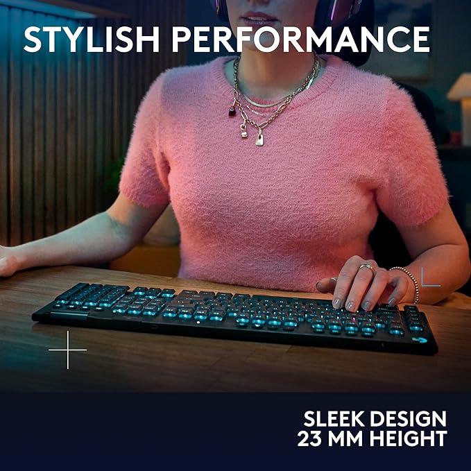 Logitech G915 X Lightspeed Wireless Mechanical Gaming Keyboard, Double-Shot PBT Keycaps, Fully Programmable Keys, RGB Backlit Mac/PC Gaming Keyboards, Aluminum Finish, GL Tactile Switches, Black