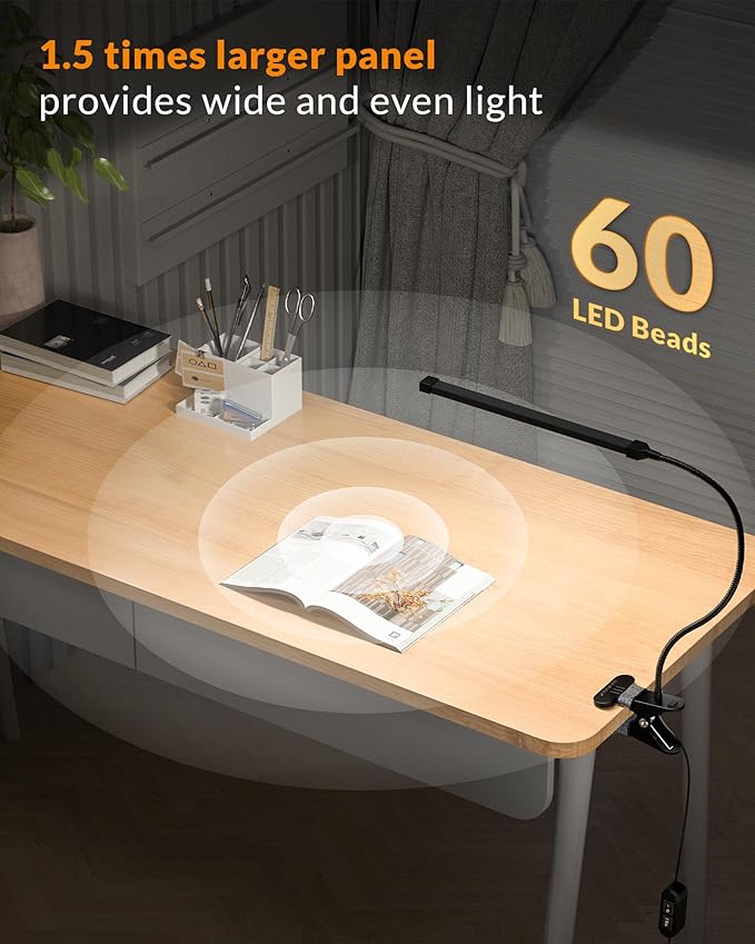 LEPOWER Led Clip on Light, 5W Reading Lights for Books in Bed with Gooseneck, Adjustable Color Temperature Clip Lamp, Ideal for Bedtime Reading and Piano Light, Metal, Black