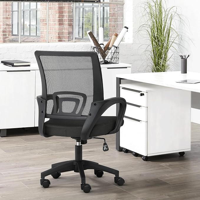 Athena Collection Computer Office Chair Set of 2, Ergonomic Desk Chair with Rolling Wheels, Mesh Back Support and Height Adjustable, Small and Comfy for Home Office, Study, Black
