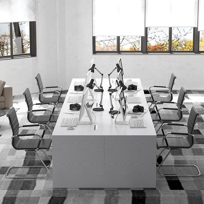 Wahson Office Guest Chairs Set of 6, Leather Reception Chairs, Mid Back Waiting Room Chair, Conference Chairs with Sled Base, Desk Chair No Wheels for Meeting/Lobby/Restroom, Black