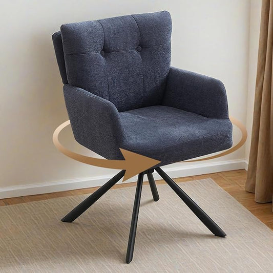 Fabric Dining Chair Modern Upholstered Swivel Dining Room Chairs Comfy Accent Armchair with Mid Back, Desk Arm Chair No Wheels for Kitchen/Living Room/Dining Room, Navy