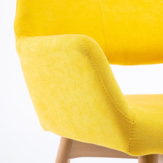 Desk Chair No Wheels Vanity Chair Comfy Accent Chair for Living Dining Room Bedroom Home Office Mid Century Modern Upholstered Armchair(Yellow, 1)