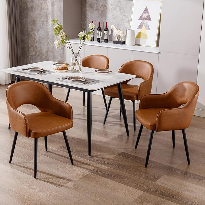 DUOMAY Swivel Dining Chair Set of 6 PU Leather Upholstered Side Chair Modern Accent Guest Chair Home Office Desk Chair for Dining Room Living Room Office, Brown