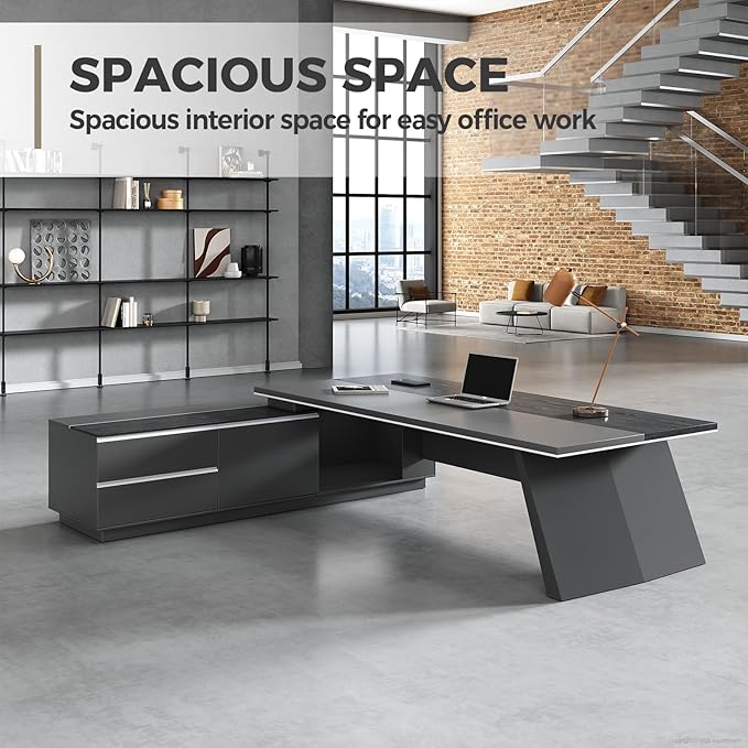 Modern L Shape Executive Desk with Storage Drawers – Large Black Corner Office Desk for Home Workspace, Spacious Executive Desk with Cabinets (Black/Left, 79" L * 63" W * 30" H)