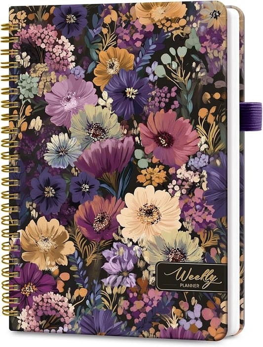 Undated Weekly Planner, Weekly To Do List Notebook with Goal & Habit Tracker Organizer, A5 Weekly Planner Notebook with Spiral Binding, 6.1" x 8.2" - Midnight Bloom