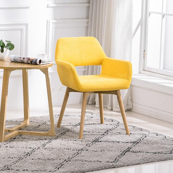 Mid Century Modern Dining Chairs Set of 6 & 4 & 2 Comfy Accent Chair Upholstered Kitchen Dining Living Room Chairs for Bedrooms Waiting Room Home Arm Desk Chair No Wheels (Yellow, 6)