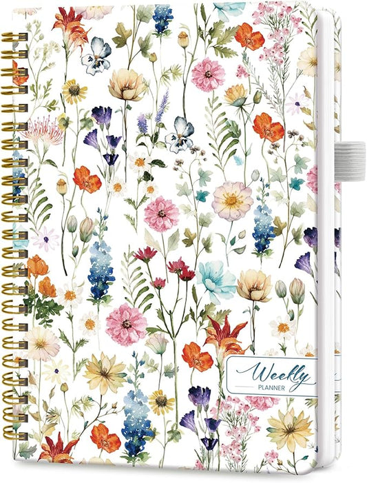 Undated Weekly Planner, Weekly To Do List Notebook with Goal & Habit Tracker Organizer, A5 Weekly Planner Notebook with Spiral Binding, 6.1" x 8.2" - Floral