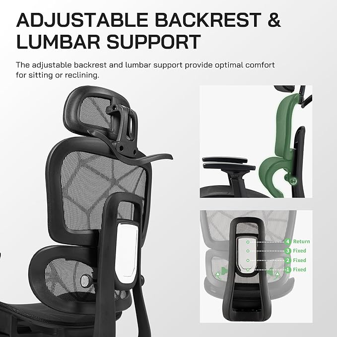 Mesh Ergonomic Office Chair with Footrest,High Back Mesh Gaming Chair with Lumbar Support,Adjustable Headrest and Armrests for Home Office Desk Chair