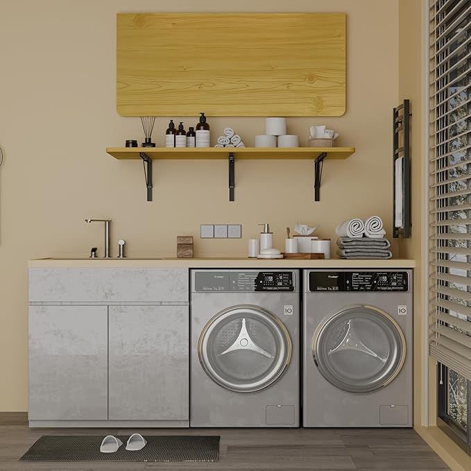 IAE 48" x 22" Floating Foldable Desk,Wall-Mounted Folding Computer Table with Engineered Wood,Study Table with Shelf Brackets,Fold Down Shelf,Fold Computer Desk for Small Spaces,Holds 500 lb,Natural