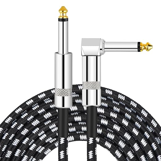 Guitar Cable, Instrument Cable, Bass Cable, Guitar Cord 10FT, 6.35mm Straight Curved Audio Cable for Various Musical Instruments - Electric Guitars, Electronic Keyboards, Speakers