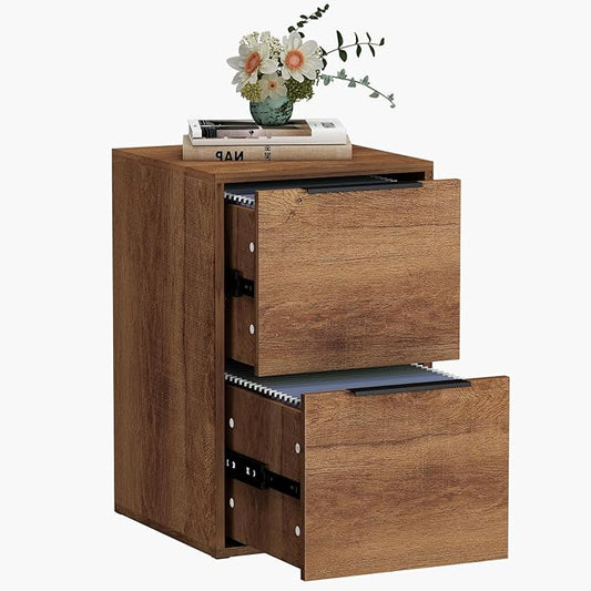 LUCYPAL Wood File Cabinet,2 Drawer Filing Cabinets for Home Office,Vertical File Cabinets with Handle for Letter Size,Brown