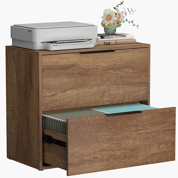 LUCYPAL 2 Drawer Lateral File Cabinet,Lateral Filing Cabinets for Home Office,Wood Filing Cabinet for Letter Size Files,Brown 27.56" W x 14.57" D x 24.02" H