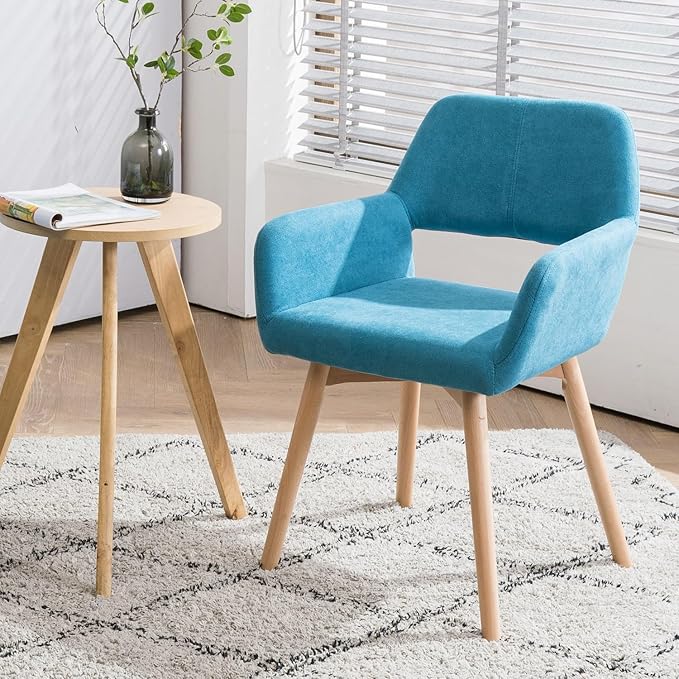 Desk Chair No Wheels Vanity Chair Comfy Accent Chair for Living Dining Room Bedroom Home Office Mid Century Modern Upholstered Armchair Sofa Chair (Teal, 1)