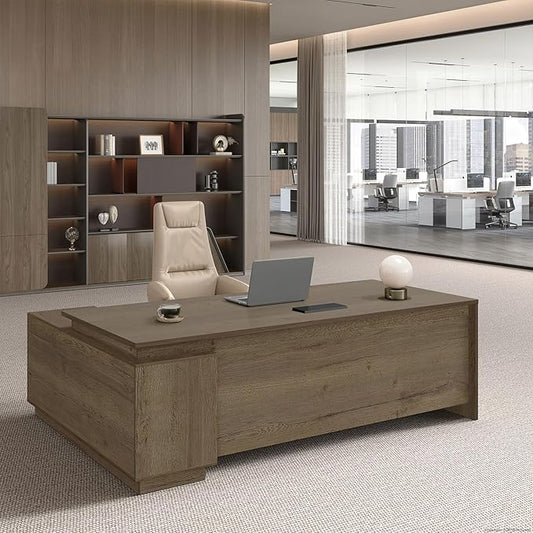 L Shape Executive Office Desk with Reversible Cabinets, Lockable Drawers, Cable Box & Privacy Panel – Modern Wood Grain Desk for Home Office or Business Use(Walnut,63" L*32" W*30" H)