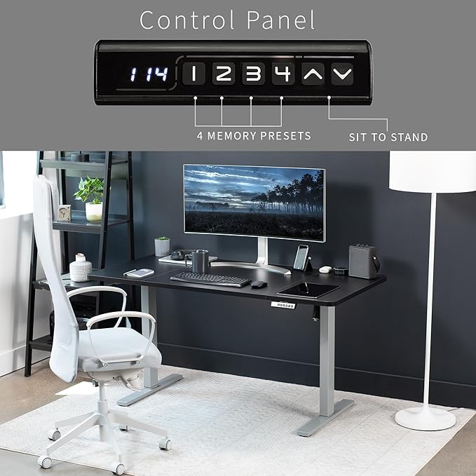 VIVO Electric 60 x 30 in Standing Desk, Memory Height Adjustment, 1B Series, Black Top Gray Frame, DESK-KIT-1G6B-30